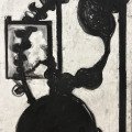 Frame Object and Plume, compressed charcoal, white spirit, 59x42cm, 2024